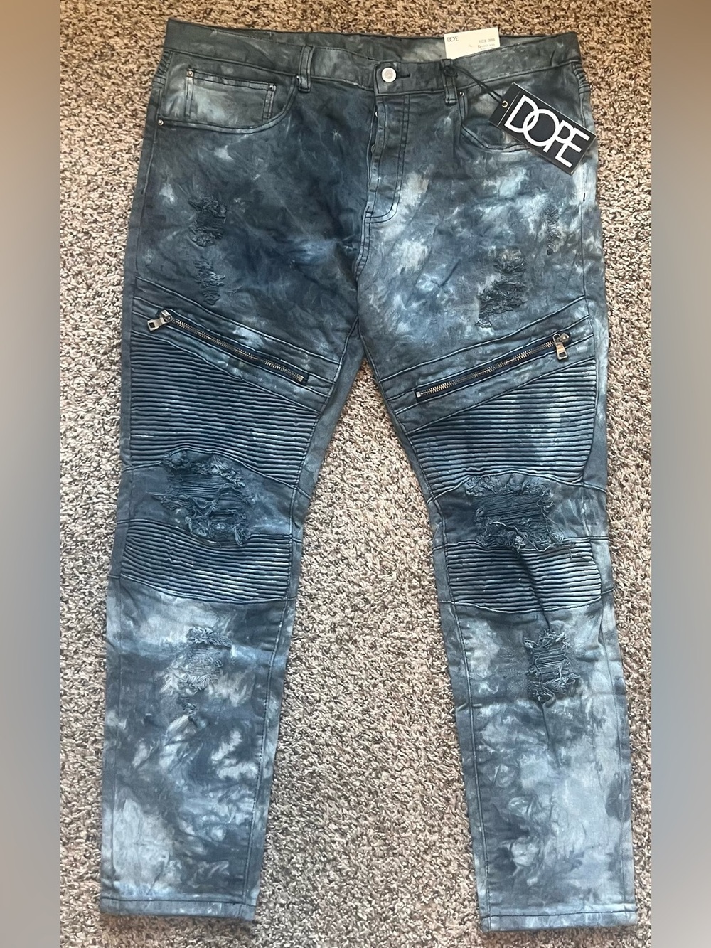 DOPE Black and Gray Tie-Dye Moto Zip Jeans